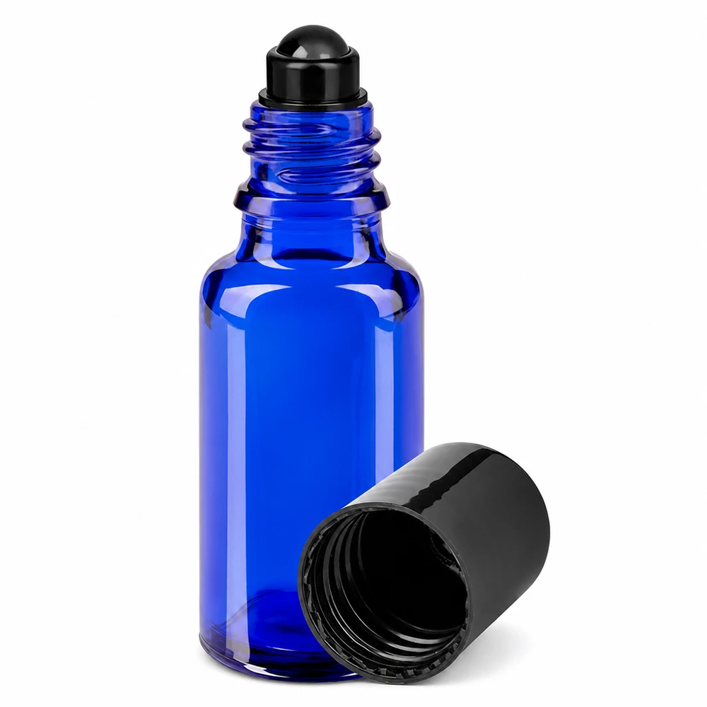 Blaue Apothekerglas Flasche 20ml mit Roll-On Aufsatz ideal für Kosmetik und Aromatherapie