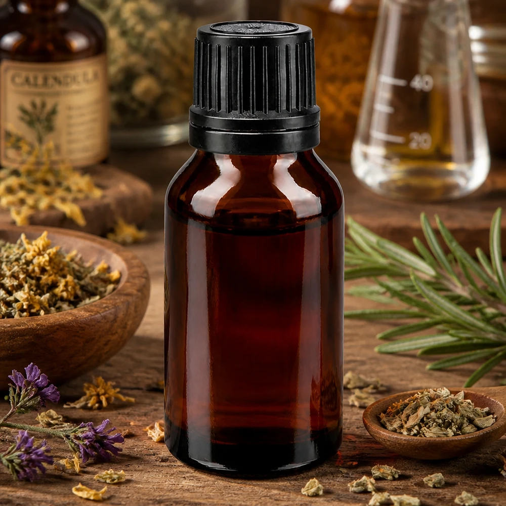 Nachfüllbare Apothekerflasche 15ml mit Gießring aus dunklem Braunglas für Kräuterextrakte