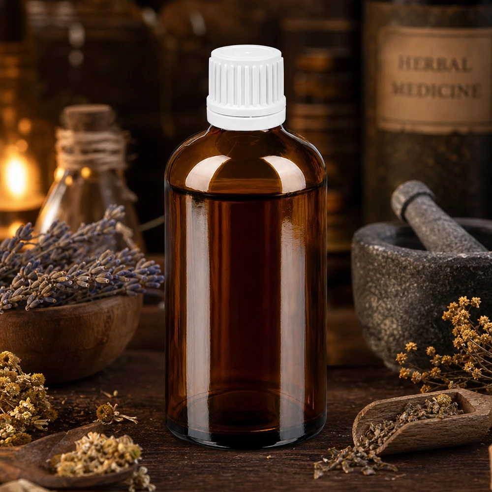 100ml Flasche 11mm Schraubverschluss weiß Originalitätsverschluss BrownLine UT18/100 Professionelle Medizinflasche 100ml mit Tropfschutz-Verschluss für sichere Anwendung