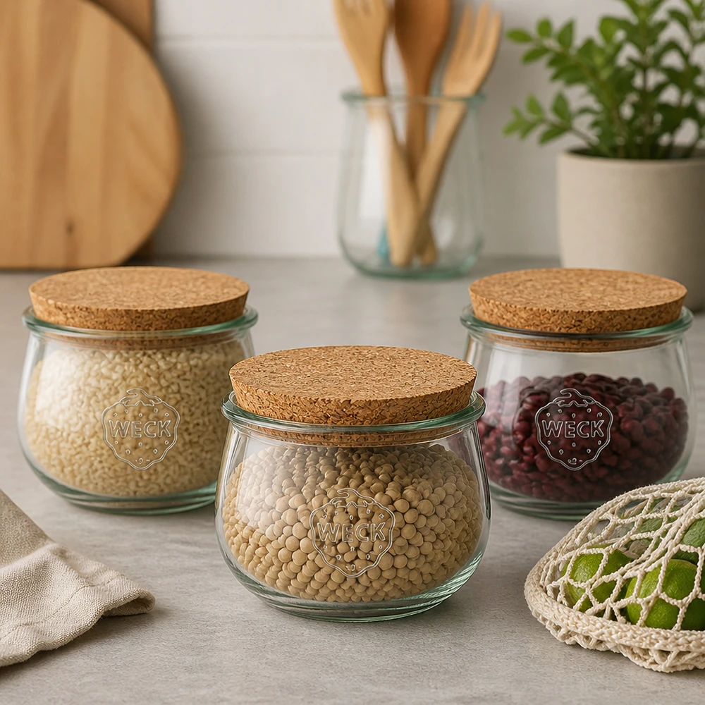 580ml Tulpenglas WECK RR100 mit Korken natur WECK Tulpengläser RR100 580ml mit Korkdeckel als Vorratsgläser für Hülsenfrüchte und Getreide in Küche