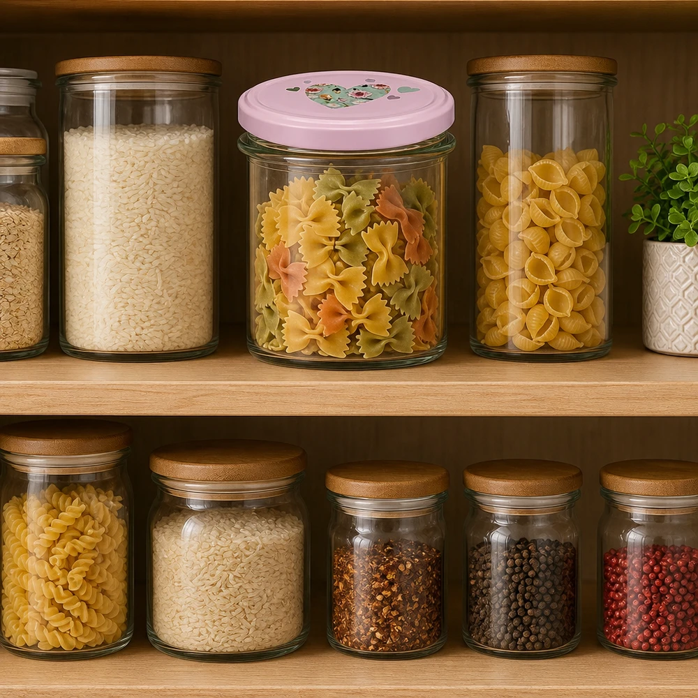 350ml Sturzglas rosa Herz-Deckel Vorratsglas Pantry Organisation Küche Nudeln Gewürze Aufbewahrung