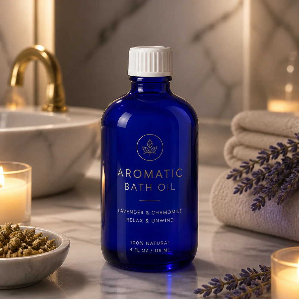 Apothekerflasche blau 100ml mit weißem Verschluss 0.9mm für flüssige Präparate