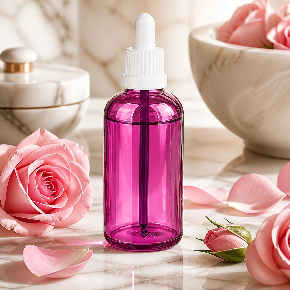 Violette Pipettenflasche 100ml Füllmenge mit weißer Kappe für Aromatherapie-Öle