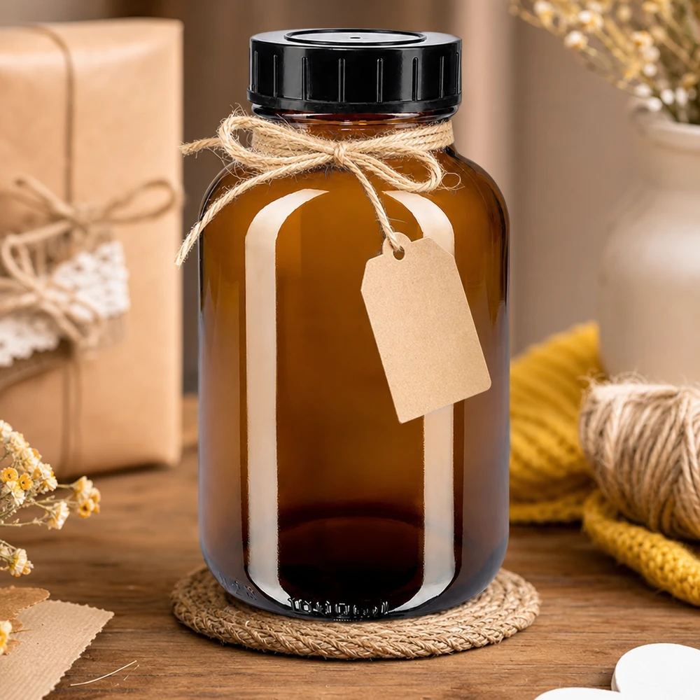 Umweltfreundliche Glasflasche 1000ml in Braun mit wiederverwendbarem Schraubverschluss