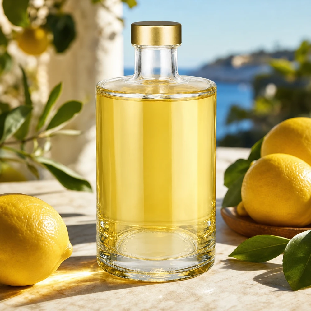 375ml Glasflasche Sam mit Zitruslikör goldener Schraubverschluss UNiTWIST Zitronen Limoncello mediterranes Ambiente