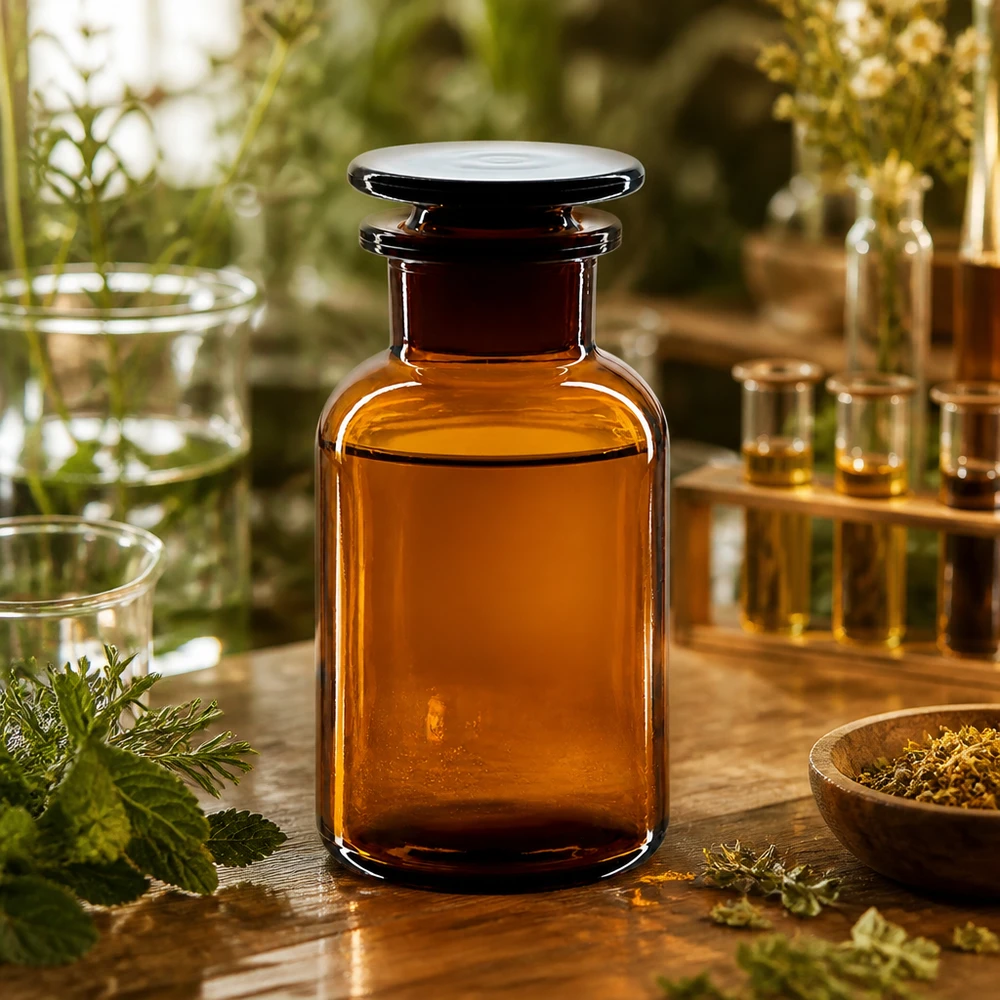 Klassische Rundschulterflasche 250ml braun mit Glasstopfen für Tinkturen und Öle