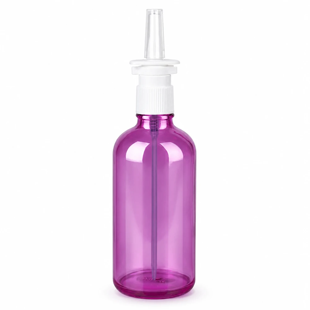 Runde 100ml Sprayflasche lila transparent PurpleLine Serie mit UT18 Verschluss