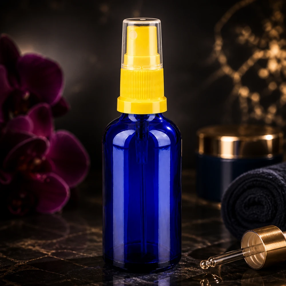 Premium 50ml Sprühbehälter aus getöntem Glas mit Standardverschluss für pharmazeutische Anwendungen