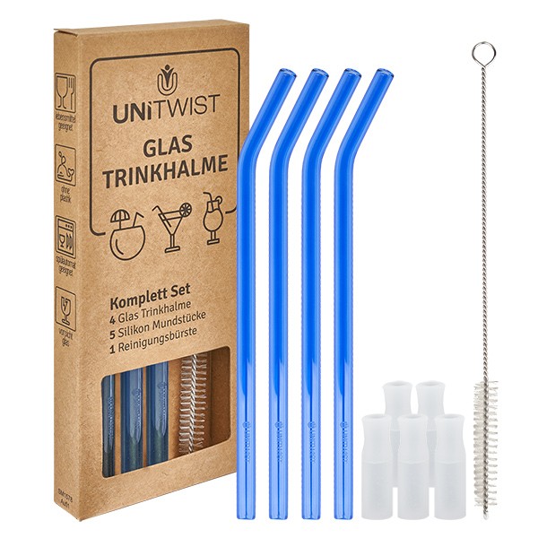 Glas Trinkhalm Set blau mit Softtips UNiTWIST Glas Trinkhalm Set blau mit Softtips UNiTWIST