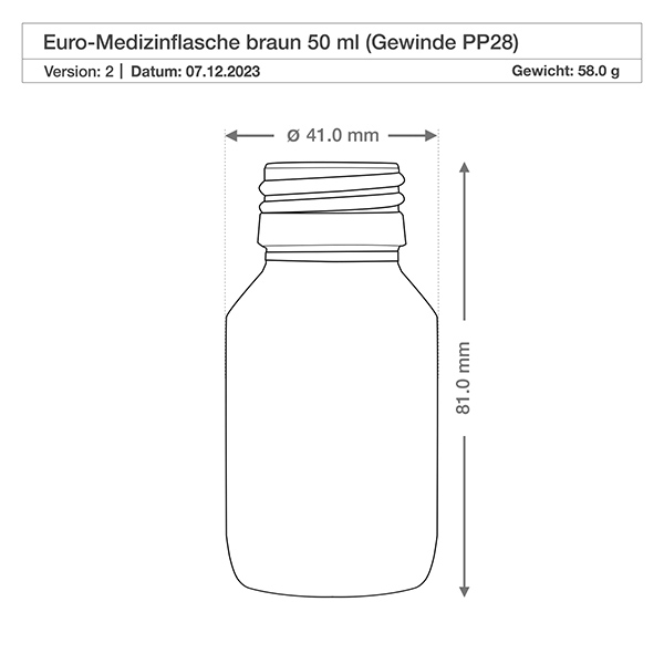 50ml Medizinflasche braun, mit Klappverschluss ApoGlas Robuste Braunglasflasche 50ml mit weiter Flaschenöffnung PP28 ideal für Pulver und Granulate