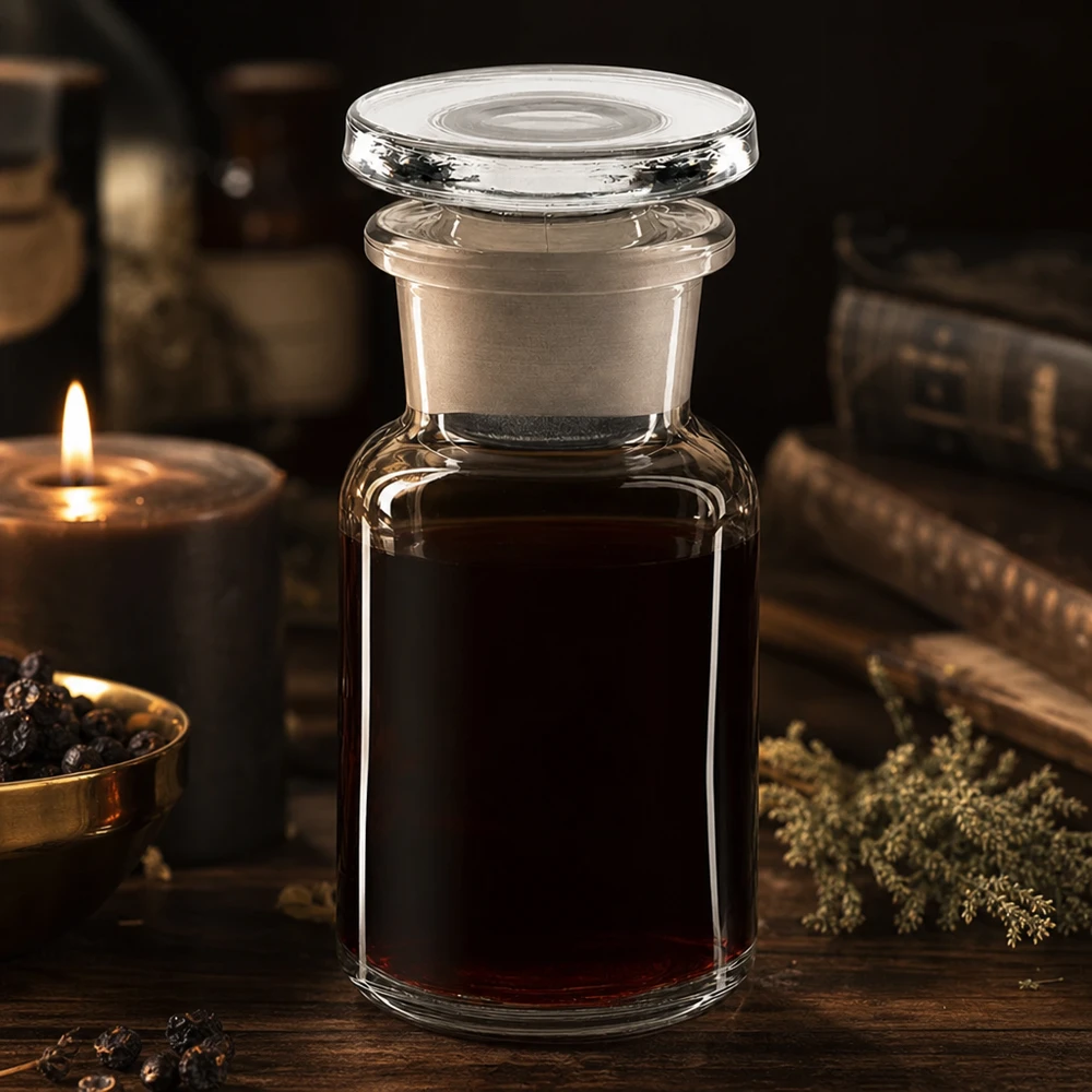 Transparente Sammelflasche 50ml Rundschulter mit breitem Glasstopfen für Naturheilkunde