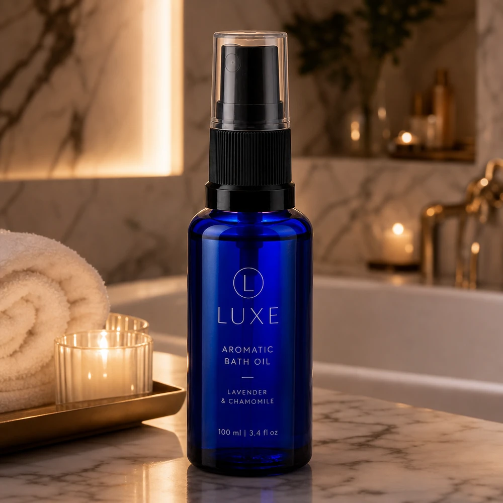 Apothekenflasche blau 30ml Sprayaufsatz schwarz Zylindrische blaue 30ml Apotheker-Sprühflasche aus Glas mit transparenter Verschlusskappe