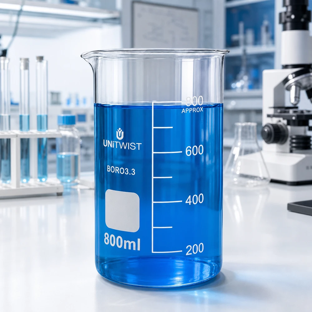 Becherglas 800ml Borosilikat, hohe Form UNiTWIST Borosilikat Becherglas 800ml UNITWIST hohe Form mit sichtbarem Meniskus für präzises Messen