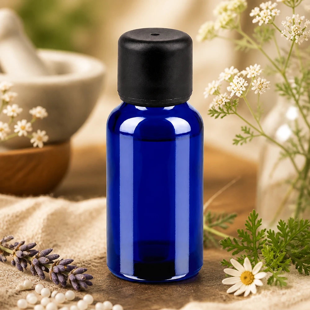 Vielseitige 20ml Glasflasche mit 6mm Öffnung und schwarzem Verschluss für Aromatherapie