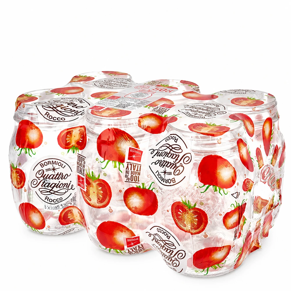 Bormioli Rocco Quattro Stagioni 500ml Rundgläser im 6er Set mit Erdbeer-Design Schraubdeckel Einmachgläser