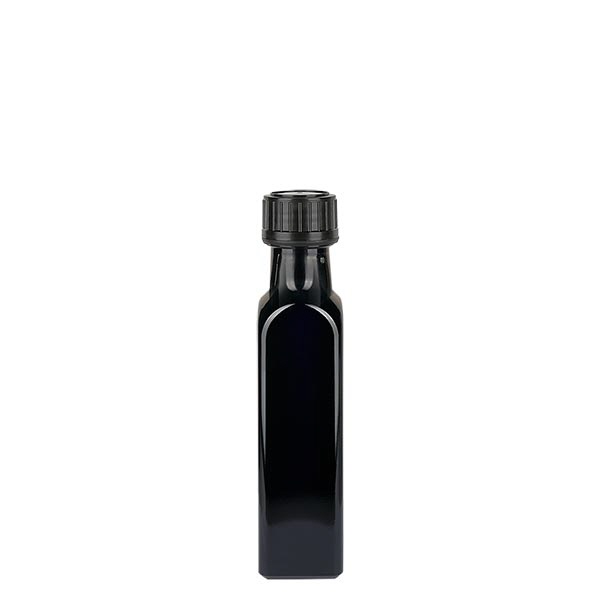 Oelflasche Violettglas 250ml eckig,mit sch.Schraubverschluss Oelflasche Violettglas 250ml eckig,mit sch.Schraubverschluss