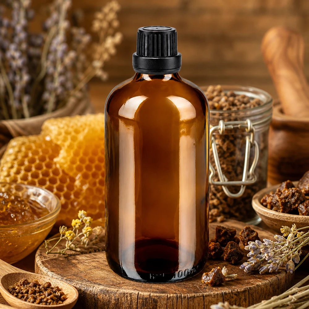 Apothekenflasche braun 100ml Schraubverschluss schwarz Dichteinlage Originalitätsverschluss Hochwertige braune Apothekerflasche 100ml mit schwarzem SV OV 11mm für ätherische Naturprodukte