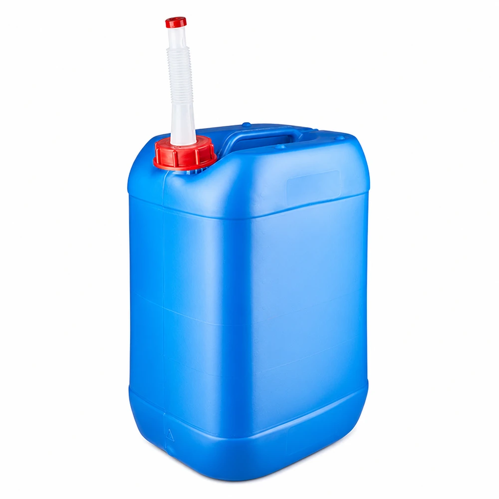 Kanister 25 Liter blau mit rotem Deckel und biegsamem Einfüllstutzen aus stabilem Kunststoff