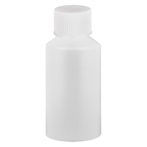 Apothekenflasche HDPE 50ml weiß, mit weißem Schraubverschluss Apothekenflasche HDPE 50ml weiß, mit weißem Schraubverschluss