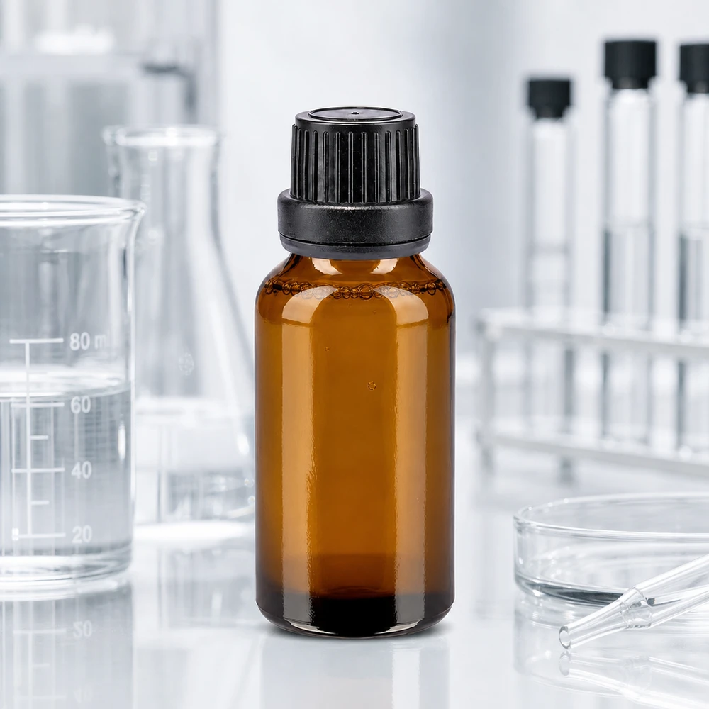 Apothekenflasche braun 20ml Schraubverschluss schwarz Dichteinlage Originalitätsverschluss Klassische 20ml Medizinflasche aus Braunglas mit schwarzem Originalitätsverschluss schmal
