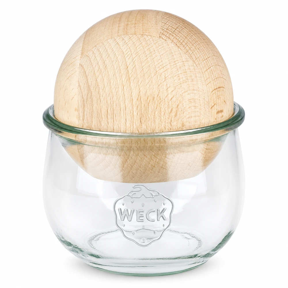 580ml Tulpenglas WECK RR100 mit Holzkugel Buche WECK Tulpenglas 580ml RR100 mit Holzkugel aus Buche als Deckel, Einmachglas mit Holzdeckel für Küche und Aufbewahrung