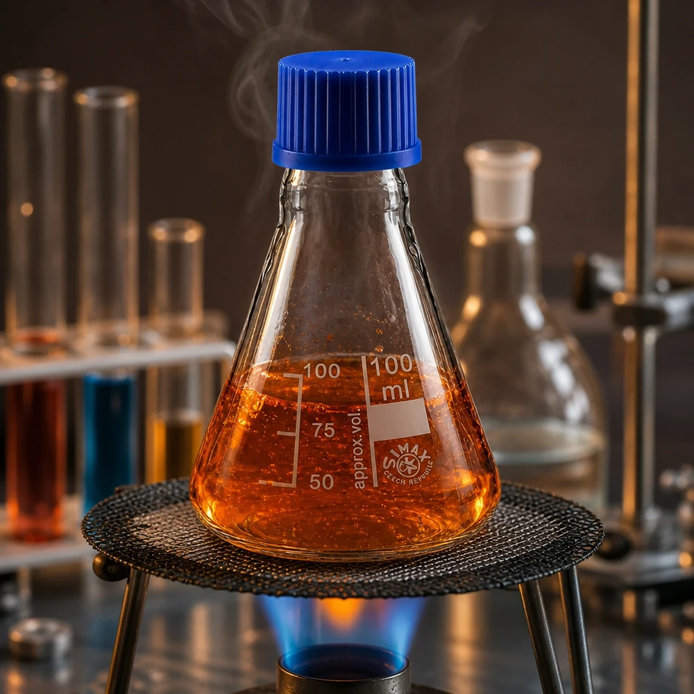 Erlenmeyerkolben 100ml mit Schraubkappe Wissenschaftlicher Erlenmeyerkolben 100ml mit blauem Deckel für Forschung und Analyse