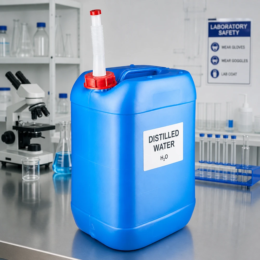 Stabiler Transportkanister 25 Liter in Blau mit integriertem Tragegriff und Flex-Auslaufrohr