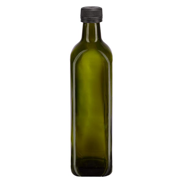 750ml Schraubflasche eckig olivgrün mit schwarz Verschluss 750ml Schraubflasche eckig olivgrün mit schwarz Verschluss