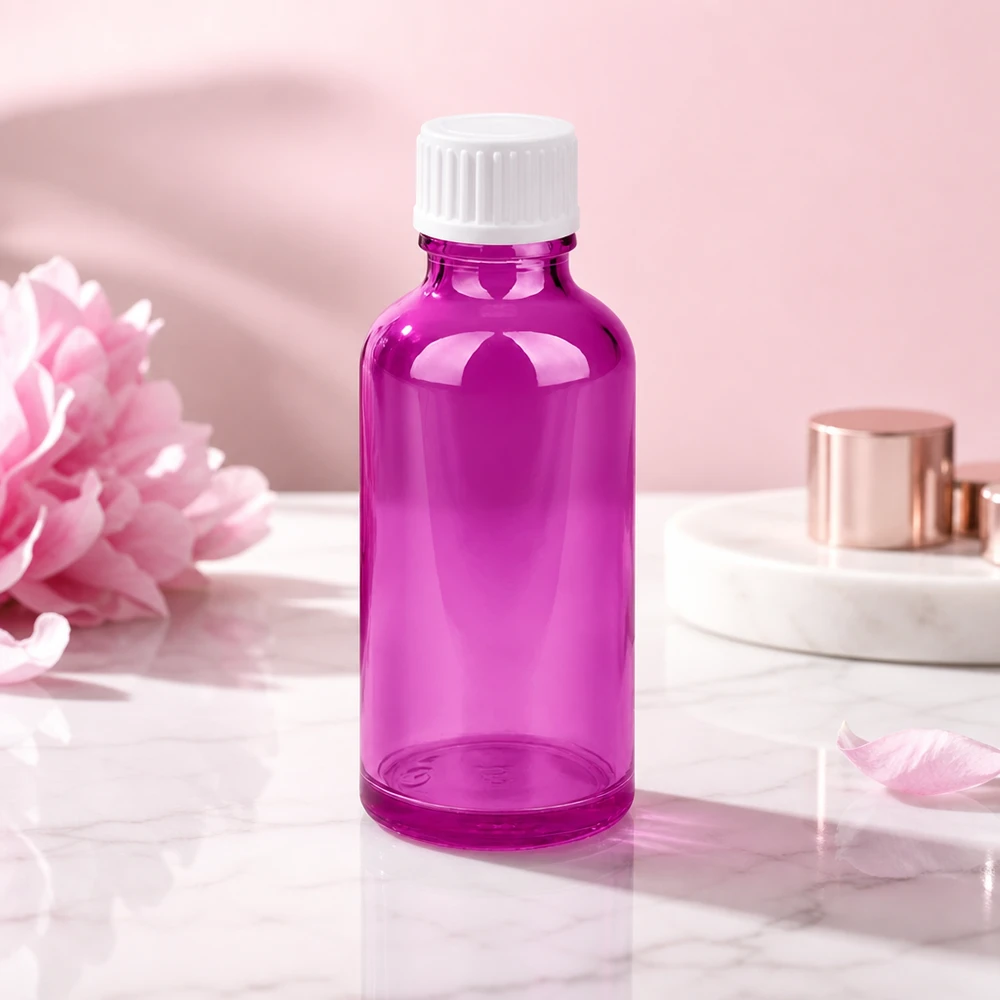 50ml (Globuli)Flasche 3mm Giessring weiß Standard PurpleLine. UT18/50 Kompakte Violettglas-Flasche 50ml ideal für DIY-Kosmetik und selbstgemachte Tinkturen