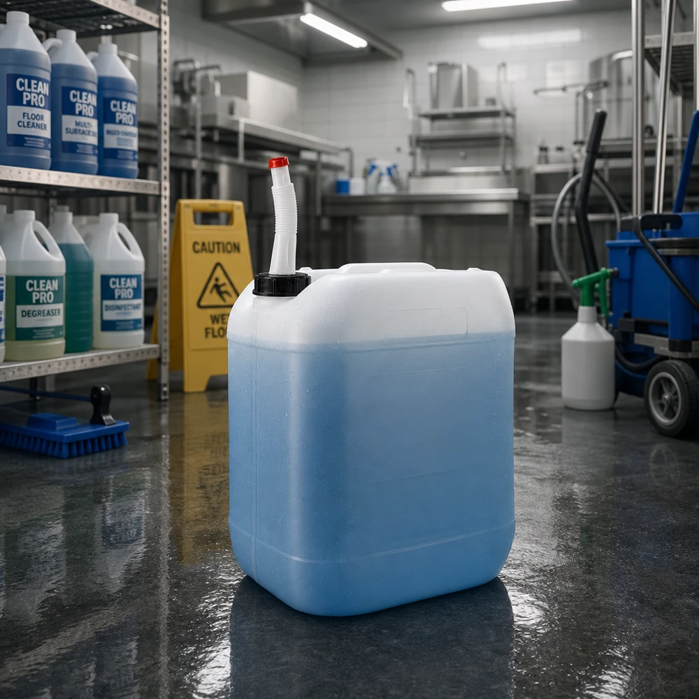 Kanister 20 Liter mit Auslaufrohr Flex Robuster Transportkanister 20 Liter mit Flex-Rohr für industrielle Reinigungsanlagen