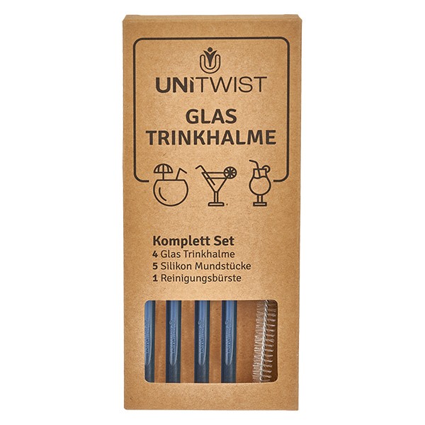 Glas Trinkhalm Set blau mit Softtips UNiTWIST Glas Trinkhalm Set blau mit Softtips UNiTWIST