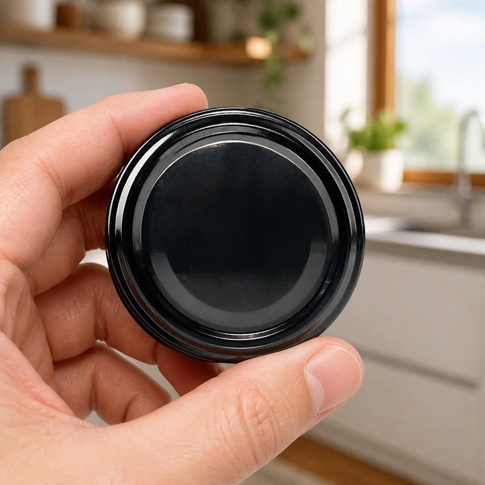 UNiTWIST TO82 schwarz, BioSeal, BPA-NI, UNiTWIST Schwarzer Schraubverschluss 82mm UNiTWIST ohne BPA BioSeal Küche Produktfoto Hand