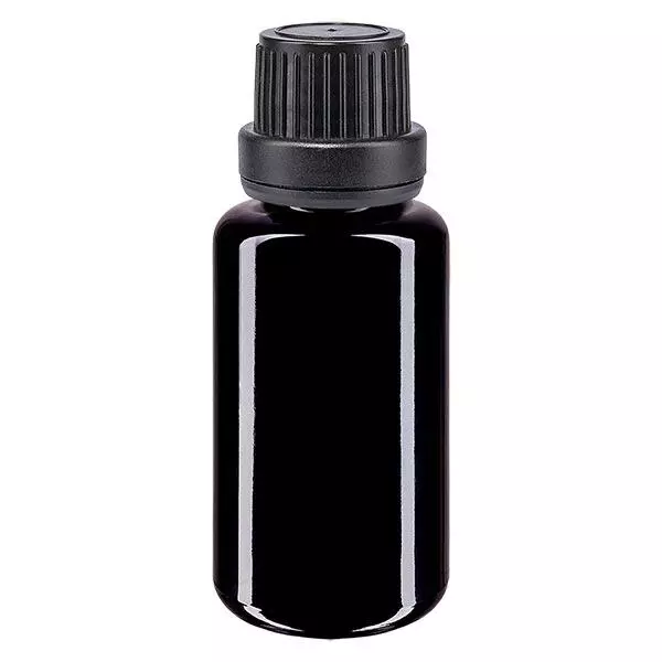 Apothekenflasche violett 20ml Tropfverschluss Giessring 2mm schwarz Originalitätsverschluss