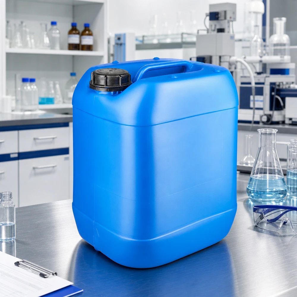 Kanister 20 Liter blau mit Schraubverschluss Originalitätsverschluss Stapelbarer blauer 20 Liter Kanister mit OV Schraubverschluss für Labor und Industrie