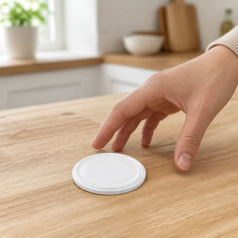 UNiTWIST TO82 unitemp BPA-freier Konservendeckel weiss auf hellem Holzuntergrund