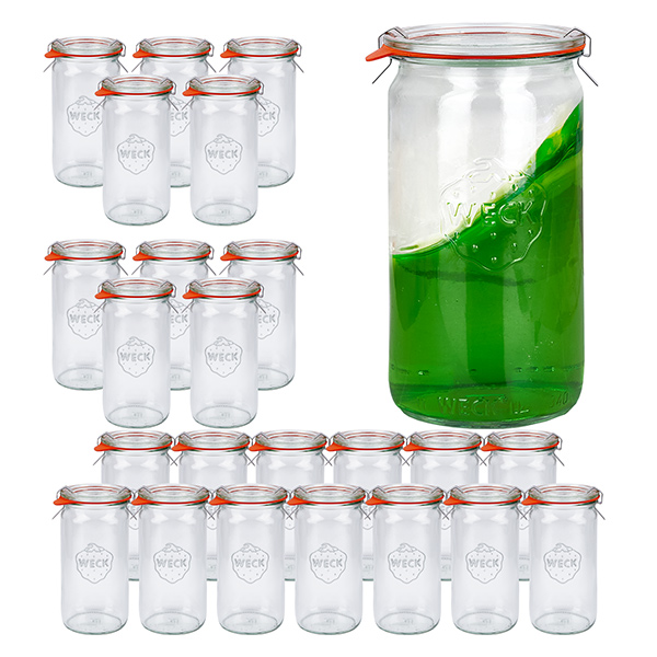 24er Set Weck Gläser 340ml Zylindergläser mit 24 Glasdeckeln 24er Set Weck Gläser 340ml Zylindergläser mit 24 Glasdeckeln