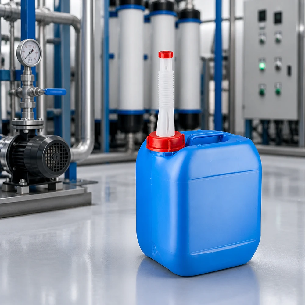 Kanister 5 Liter blau mit Auslaufrohr Flex Lebensmittelechter Kanister 5L Blau mit kindersicherem Rotdeckel und flexiblem Füllstutzen