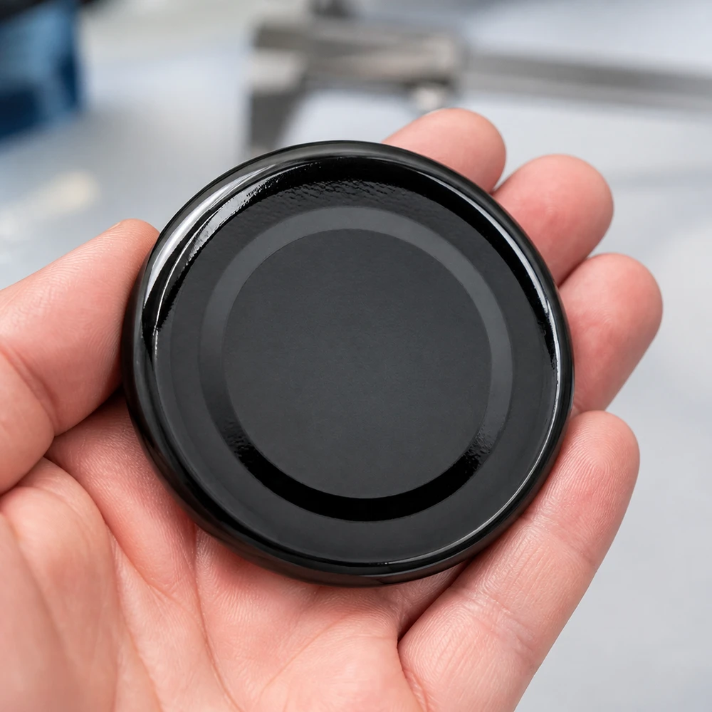 BasicSeal Deckel schwarz TO48 lackiertes Metall glänzende Oberfläche 48mm Durchmesser