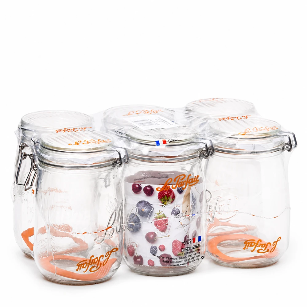 1000ml Vorratsglas "Super" mit Bügelverschluss Le Parfait® Le Parfait Vorratsglas Super 1000ml mit Bügelverschluss Set von 4 Stück aus klarem Glas made in France