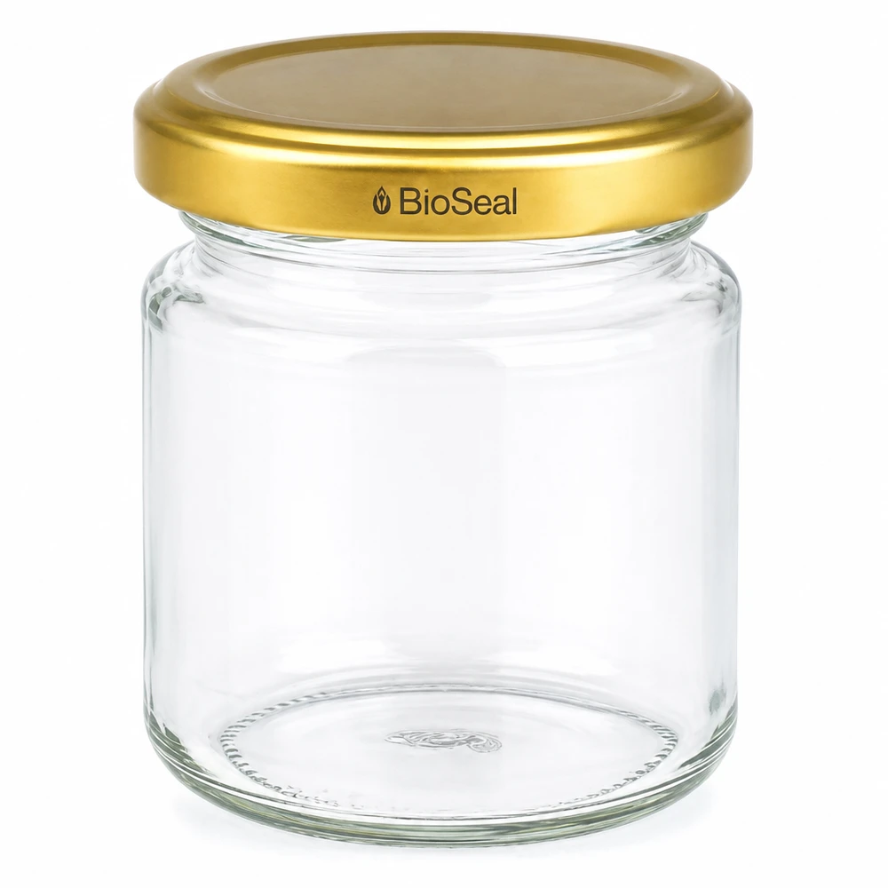 53ml Rundglas mit BioSeal Deckel gold UNiTWIST Leeres Einmachglas UNiTWIST Runda53 mit goldenem TO43 BioSeal Deckel für Marmelade und Konservierung