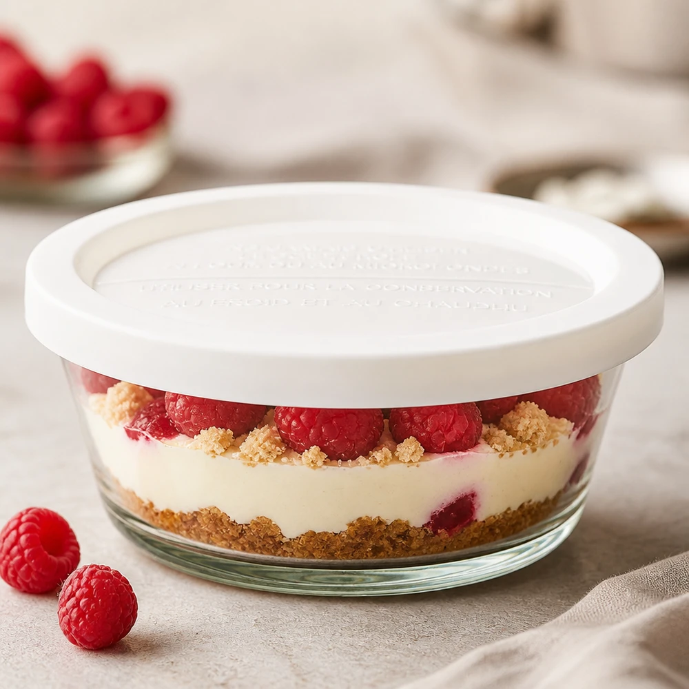 WECK RR120 Gourmetglas 300ml mit Frischhaltedeckel gefüllt mit Himbeer-Dessert als Geschichtetes Nachspeisen-Beispiel