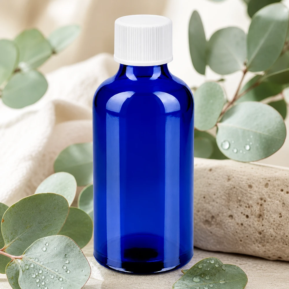 50ml Flasche 11mm Schraubverschluss weiß Standard BlueLine UT18/50 Kompakte 50ml Flasche in Kobaltblau mit hygienischem Kunststoffverschluss für den Hausgebrauch