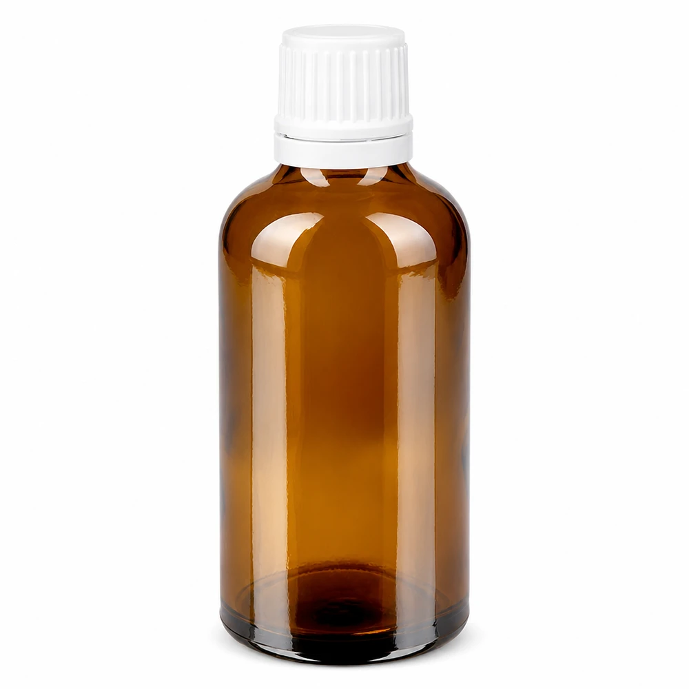 Apothekenflasche braun 50ml Schraubverschluss weiß Originalitätsverschluss Apothekerflasche Braunglas 50ml rund mit weißem OV-Verschluss 11mm für Medizin und Öle