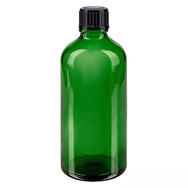 Apothekenflasche grün 100ml Tropfverschluss 1mm schwarz Standard Apothekenflasche grün 100ml Tropfverschluss 1mm schwarz Standard
