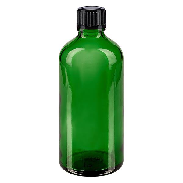 Apothekenflasche grün 100ml Tropfverschluss 1mm schwarz Standard