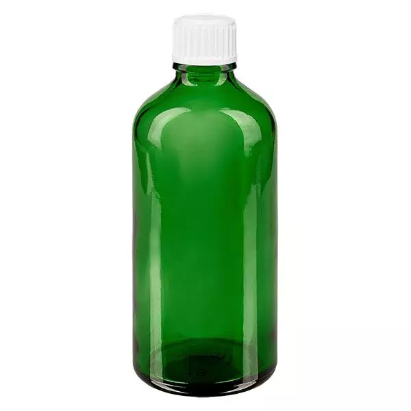 Apothekenflasche grün 100ml Tropfverschluss weiß 0.8mm Standard Apothekenflasche grün 100ml Tropfverschluss weiß 0.8mm Standard