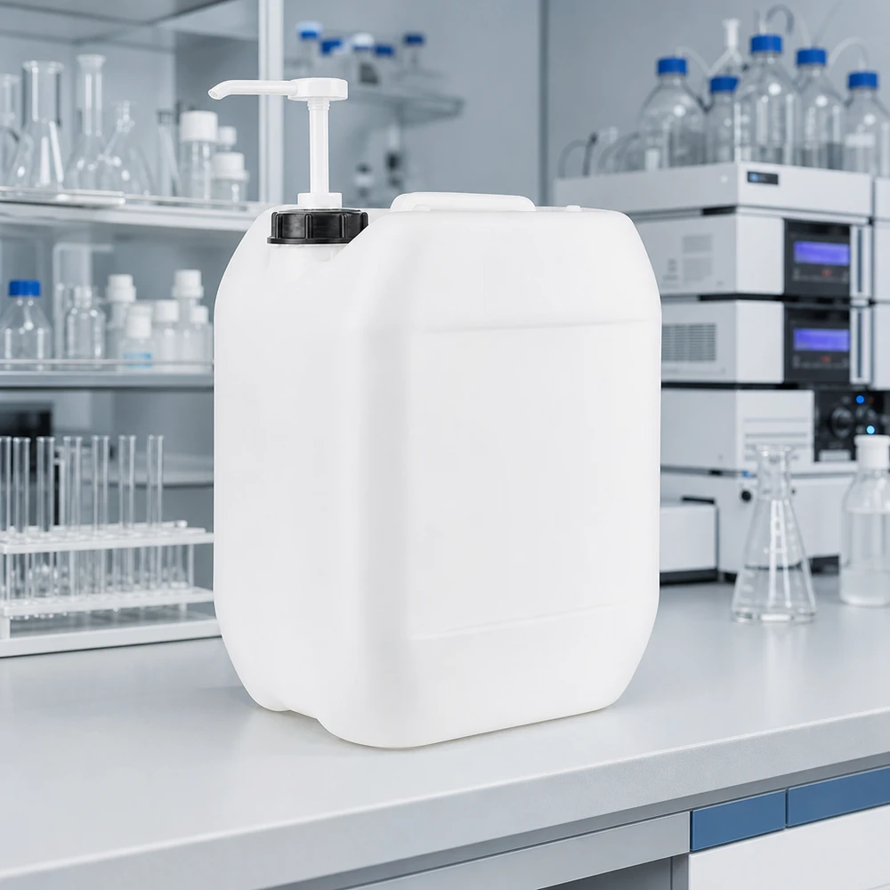 Kanister 10 Liter mit Dosierpumpe Kompakter quadratischer 10L Kunststoffkanister mit Pumpenaufsatz für professionelle Dosieranwendungen