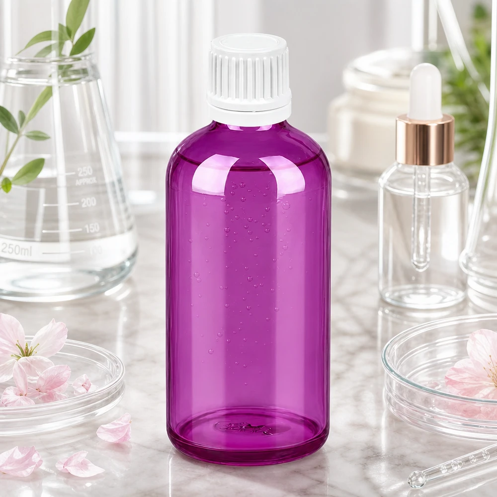 100ml Flasche 11mm Schraubverschluss weiss Originalität Schraubverschlusserschluss PurpleLine UT18/100 Violette 100ml Glasflasche mit UT18 Gewinde und weissem Schraubdeckel für pharmazeutische Zwecke