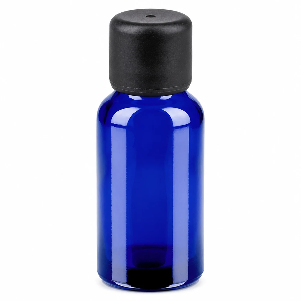 20ml Flasche 6mm Schraubverschluss schwarz Standard BlueLine UT18/20 UV-schützende blaue Glasflasche 20ml mit schwarzem Tropfverschluss für lichtempfindliche Substanzen