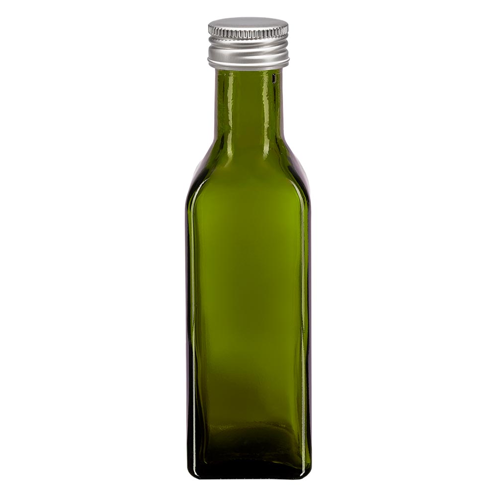 100ml Schraubflasche eckig olivgrün mit silber Verschluss